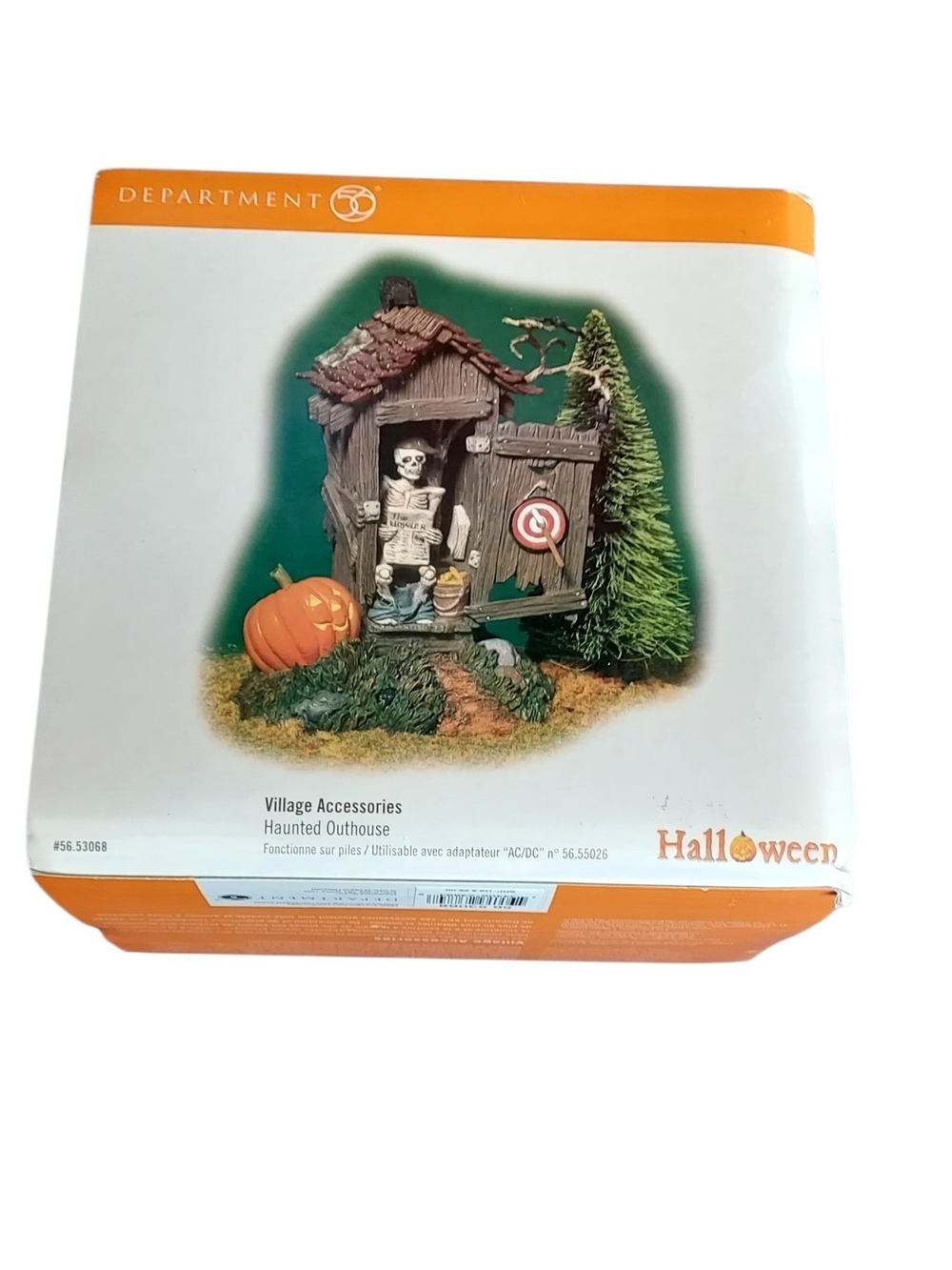 Department 56 Haunted Outhouse with Skeleton and Pumpkin - Orange, Green
